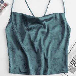 Zaful flowered jacquard crop camisole